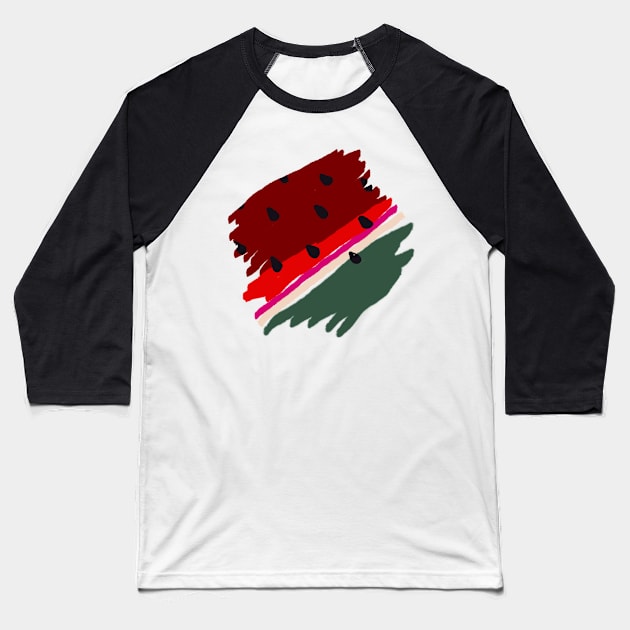 Watermelon Brushwork Baseball T-Shirt by LochNestFarm